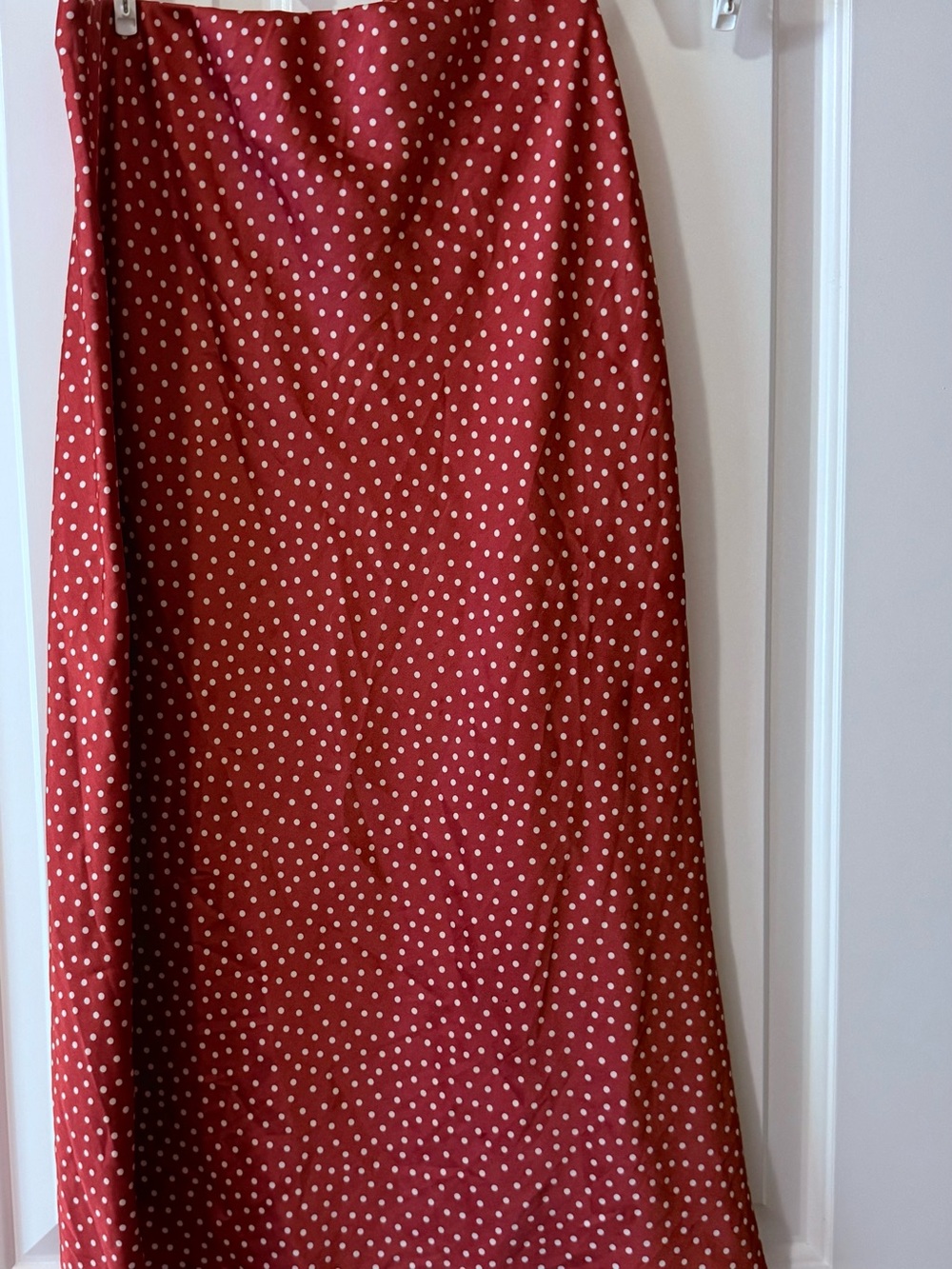 Mi Crimson Midi Skirt with White Polka Dots